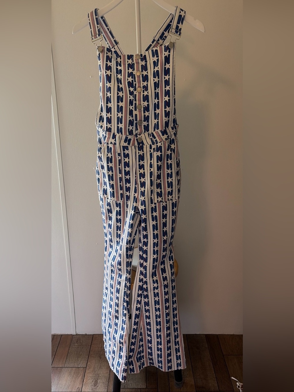 Judy Blue Navy & White Star-Stripe Wide-Leg Jumpsuit with Buttons